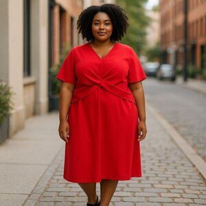 Tommy Hilfiger Red Dress Womens Plus Size 22W Twist Front Short Sleeve Polyester